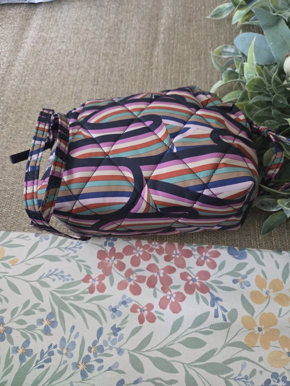 Vera Bradley Quilted Bag in Multicolor Stripes and Navy